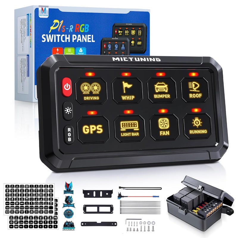 MICTUNING 8 Gang RGB Switch Panel P1s-R, Universal Circuit Control Relay System Box with Adjustable Brightness On-Off Toggle Switch Momentary Pod Touch for Car Truck SUV ATV Boat - Image 1